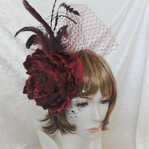 Dramatic Burgundy and Black Fascinator